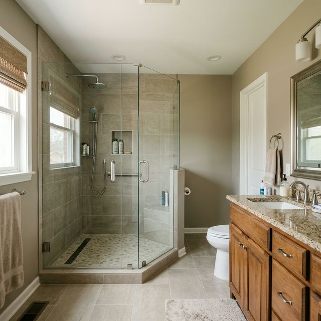 Walk-in shower layout improvement replacing bathtub in a Tulsa bathroom