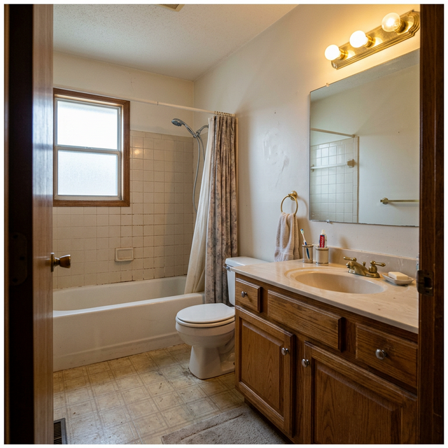 Dated 1990s bathroom in a Tulsa home before remodeling