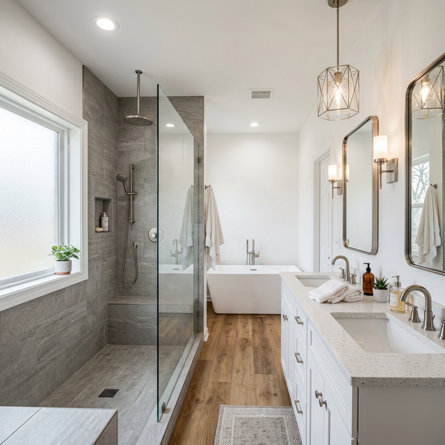 Fully remodeled primary bathroom with spa-like finishes in Tulsa, OK