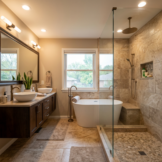 Contemporary bathroom project with large-format floor tile in Tulsa, OK