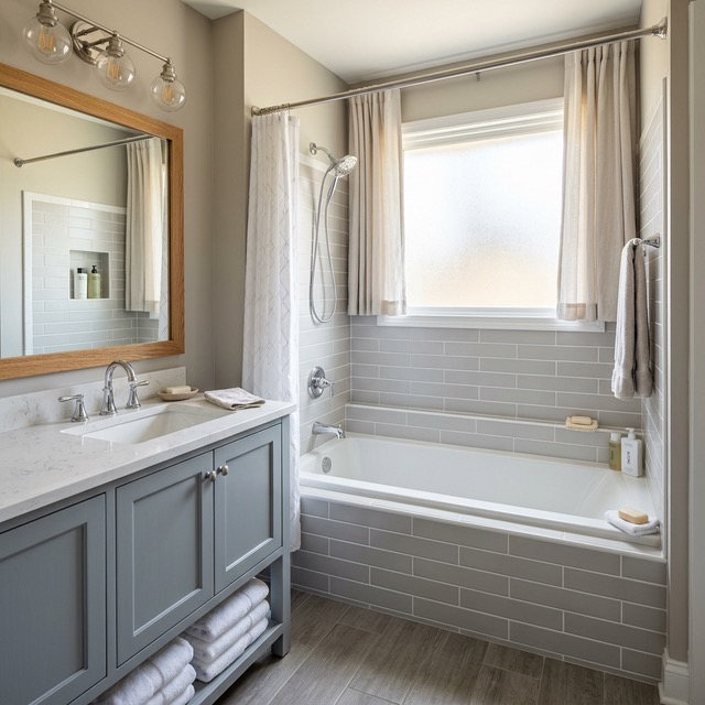 Tulsa bathroom remodel with updated bathtub and tile surround