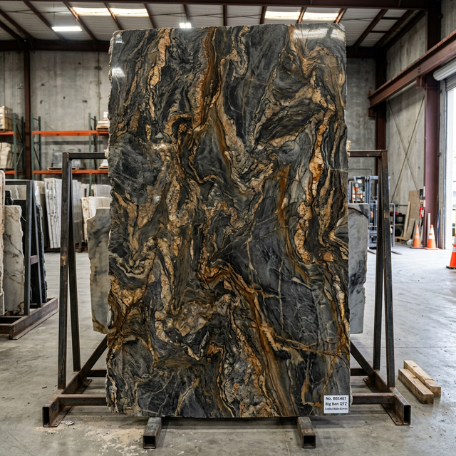 Big Ben quartzite slab in warehouse