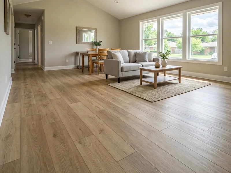 Professional flooring installation of premium wood-style planks in a Tulsa, OK living area
