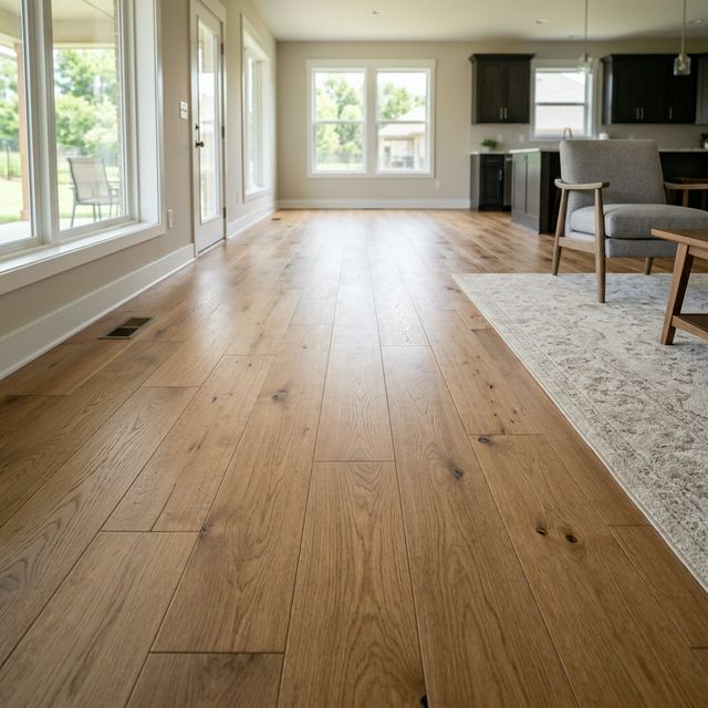 New hardwood flooring with warm oak finish in a Tulsa living room