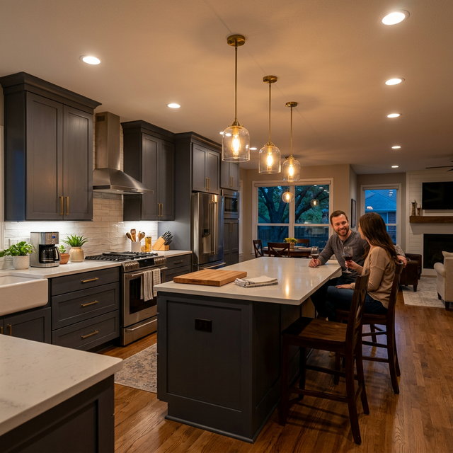 Upgraded kitchen lighting with pendants and under-cabinet LEDs