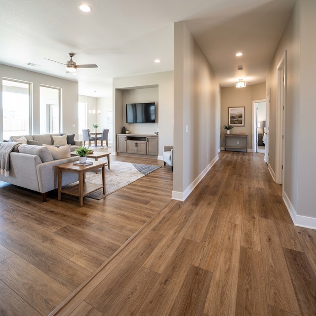 Luxury vinyl plank flooring installation across open living space in Tulsa, OK