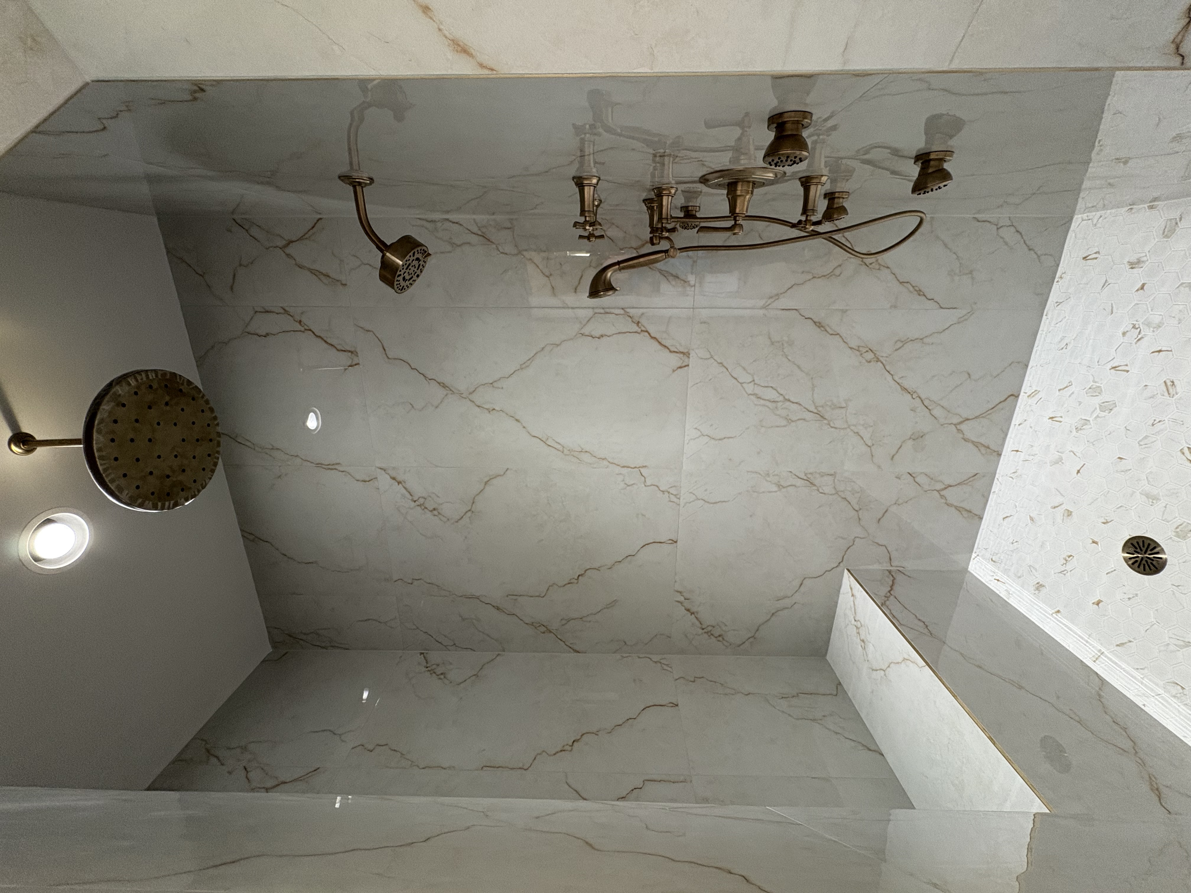 Floor-to-ceiling tile shower remodel with linear drain in Tulsa, OK